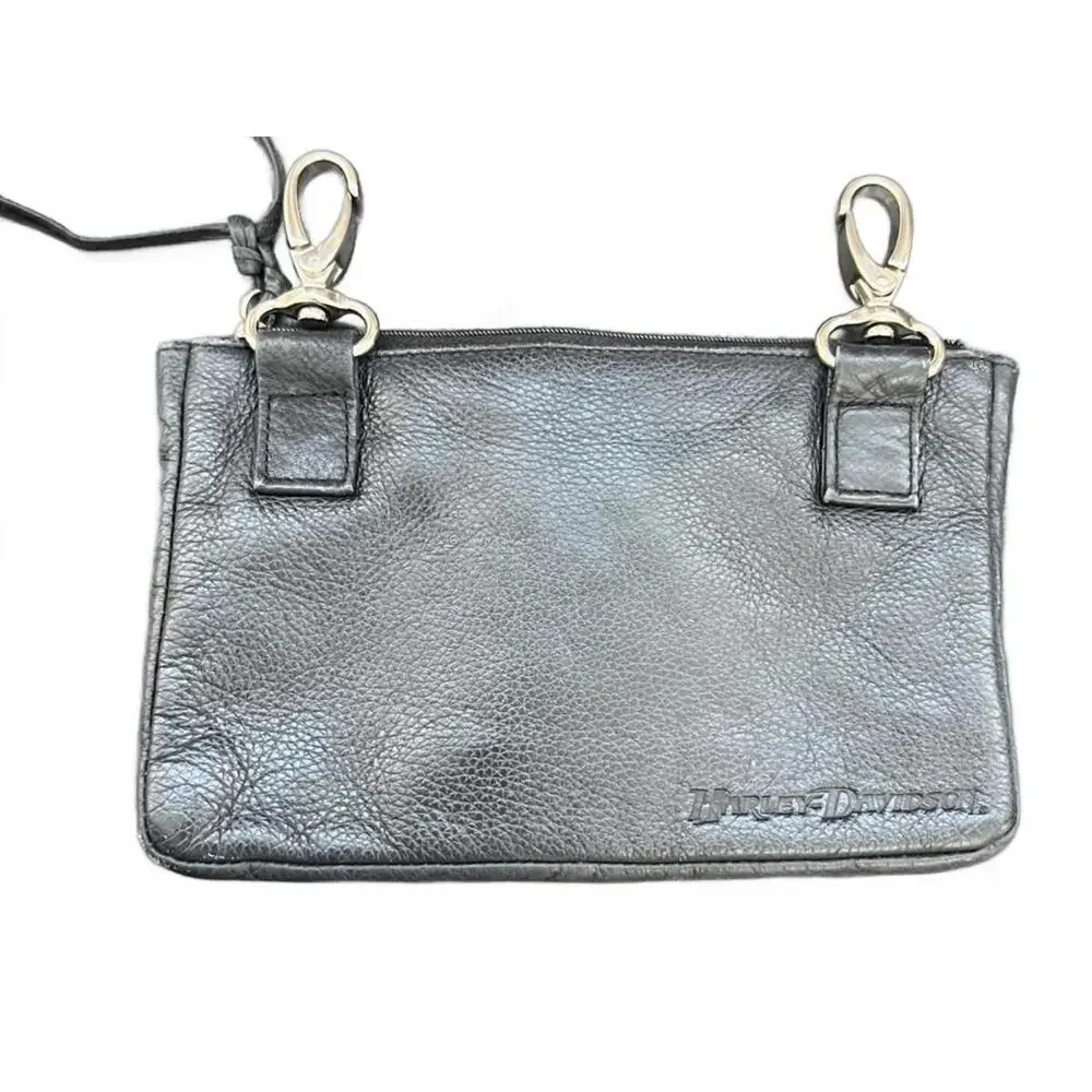 Harley-Davidson‎ Black Leather Motorcycle Bag with Metal  Minimalist Logo